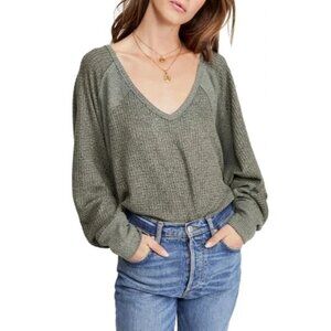 NWT Free People Army Sage Santa Clara Top Sz Large Oversized Thermal V-Neck Boho